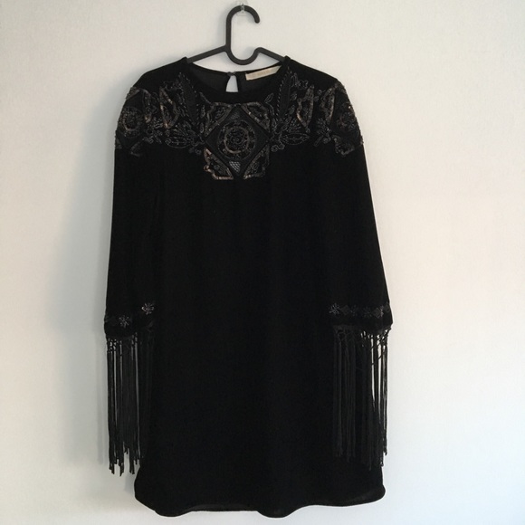 Zara Dresses & Skirts - Zara Sequin Velvet Dress with Tassel Sleeves